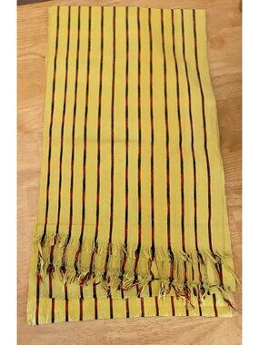 X Long Vibran Woven Yellow With Red Black Stripes Table Runner Fringe 112” X 15”